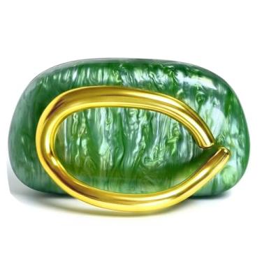 Imagem de Bolsa clutch de acrílico feminina clássica redonda para noite bolsa vintage de metal para guidão para festa de casamento e formatura., Acrílico - verde escuro