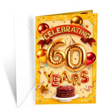 Imagem de Prime Greetings Cartão de aniversário de 60 anos, feito nos EUA, cartolina grossa com envelope premium embalado em um envelope de apresentação reutilizável, ecológico, 12,7 cm x 19,7 cm