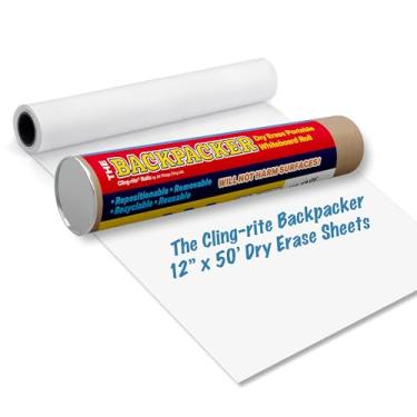 Imagem de Backpacker Cling-rite Rolls Clingers quadro branco portátil apagável a seco, rolo de 11,8 m, tamanho da folha 30,5 x 45,7 cm, desenho e planejamento, escola, artes e artesanato com 30 folhas brancas