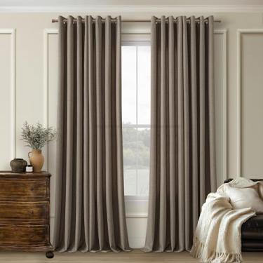 Imagem de Cortinas de linho marrom escuro 300 cm de comprimento para quarto com ilhós bronze semitransparente filtragem de luz privacidade do chão ao teto 300 cm cortinas para sala de estar boho rústica fazenda