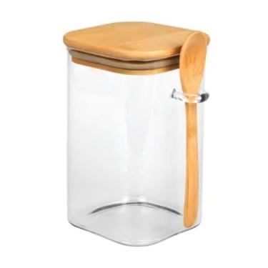 Imagem de AÇUCAREIRO DE VIDRO 12CM COM COLHER DE BAMBU