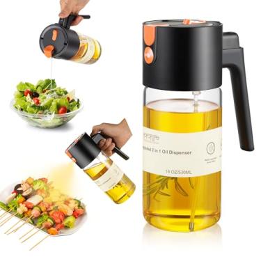 Imagem de hoforife Garrafa dispensadora de azeite de oliva 2 em 1 de 450 ml para utensílios de cozinha, pulverizador de azeite de oliva para cozinhar (leite)