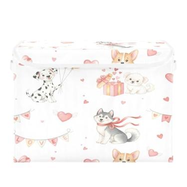 Imagem de Wassud Cestos de armazenamento dobráveis com tampas, cães, balões, corações, cestas organizadoras de tecido dobrável para armário, decoração sazonal de casa 40 x 30 x 30 cm