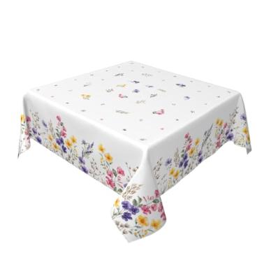 Imagem de Aytipun Toalha de mesa floral para primavera, verão, quadrado, 152 x 152 cm, roxo, amarelo, rosa, folhas de flores silvestres, toalha de mesa decorativa, casa de fazenda sazonal para decoração de