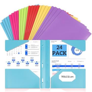 Imagem de 24 unidades de pastas de plástico com bolsos e pontas, pastas resistentes de 3 pinos com 2 bolsos para documentos, pasta de arquivo colorida de volta às aulas, tamanho carta, cores sortidas (24, cores
