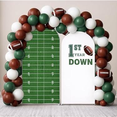 Imagem de Afoloa Conjunto de 2 capas de pano de fundo de arco de 1º ano para chá de bebê, 2 peças, arco de elastano, capa de tecido para meninos, futebol, esportes, jogos, decorações de festa de aniversário