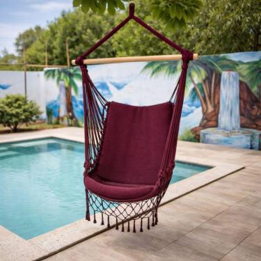 Imagem de Rede Cadeira de Teto Suspensa Descanso e Balanço(VINHO BORDÔ)