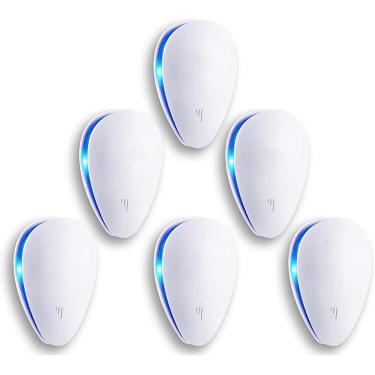 Imagem de Repelente ultrassônico de pragas, conjunto de 6 pacotes de repelente eletrônico para pulgas, insetos, mosquitos, ratos, aranhas, formigas, ratos, baratas, insetos