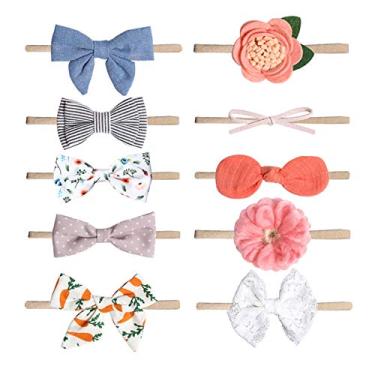 Imagem de Conjunto de 10 Fitinhas Cabelo para Bebê com Estampa Nylon Macio Acessórios Infantil Recém-nascidos Bebês Crianças Peque