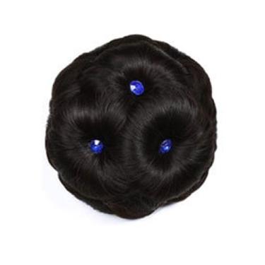 Imagem de Coque sintético de cristal Scrunchie moderno coque de donut encaracolado vintage flores naturais peruca de cabelo feminina (preto natural)