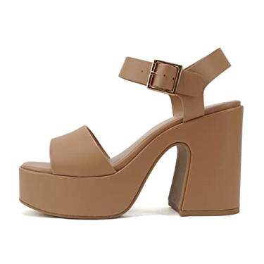 Imagem de Soda Launch ~ Sandália feminina aberta com tira no tornozelo plataforma de salto alto, Poliuretano natural, 38