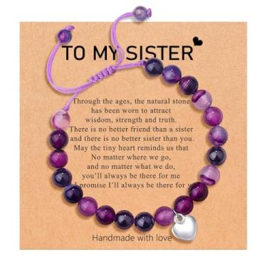 Imagem de Roe Dolph Pulseira To My Sister, pulseira de pedra natural para irmã com contas com pingente de coração, presentes inspiradores para irmãs, melhores amigas, presente de aniversário, adjustable, Liga