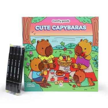 Imagem de Livro - Colorir Cute Capybaras - Livro de colorir com 4 marcadores