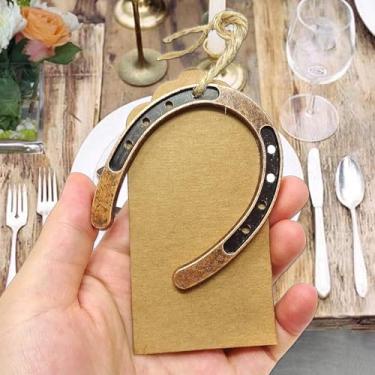 Imagem de 1 peça de lembrancinhas de casamento em ferradura da sorte para convidados, decoração vintage de ferradura de metal com etiquetas de presente kraft para decorações de festa de aniversário de casamento