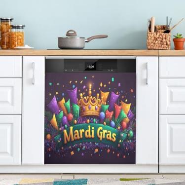 Imagem de ATTX Capa de ímã de lava-louças coroa de carnaval | Adesivo decorativo de eletrodomésticos de 58,4 cm x 66 cm para armários domésticos e eletrodomésticos (155)