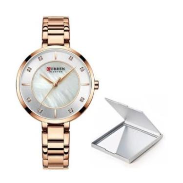 Imagem de Relógio Feminino De Pulso Luxo Curren Dourado Rose + Espelho-Feminino