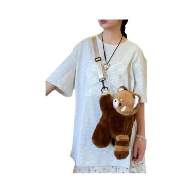 Imagem de Mochila De Pelúcia Panda Vermelho, Bolsa De Ombro Fofa E Macia Para Mu