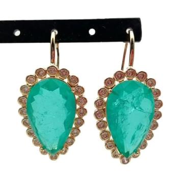 Imagem de Brincos femininos com pingente de cristal de quartzo verde claro 22 x 33 mm