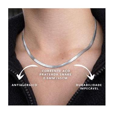 Imagem de Corrente Snake Prateada Aço Inox Colar Fino Masculino Feminino Unissex