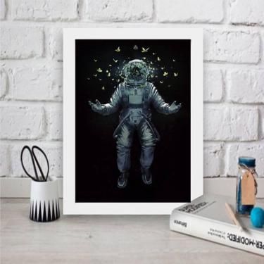 Imagem de Quadro Astronauta Com Borboletas 24X18Cm Moldura Branca