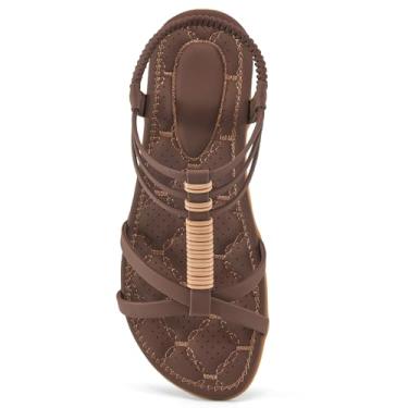 Imagem de Alicegana Sandálias femininas de verão, elegantes, confortáveis, sem cadarço, antiderrapante, gladiador, caminhada, casual, praia, Café, 34