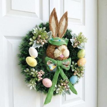 Imagem de Guirlanda Páscoa Enfeite Arranjo Artesanal Coelho Ovos 40cm - Genérico