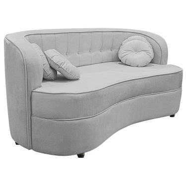 Imagem de Sofá Curvo 3 Lugares Orgânico Sala Recepção Escritório Decorativo Luxo Panamá 200cm Linho Cinza Claro