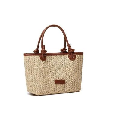 Imagem de Bolsa Transversal De Palha Estilo Praia, Bolsa De Mão Tecida Para Féri