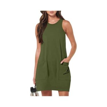 Imagem de Vestido Feminino Vintage De Cor Sólida, Sem Mangas, Gola Redonda, Com 