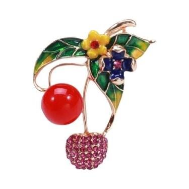 Imagem de Broches De Cereja Com Strass Unissex Para Mulheres, Pins De Frutas Em 