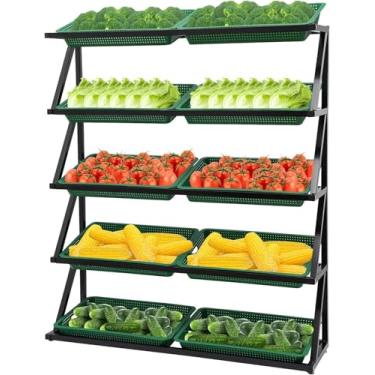 Imagem de Organizador comercial de prateleira de frutas e vegetais de 5 camadas com cestas 8/10 – Rack de exibição de varejo para supermercados e lojas de conveniência, suporte de exibição de lanche perfeito