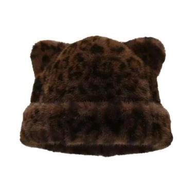 Imagem de Gorro Feminino Com Capuz De Pelúcia Estampa De Leopardo, Quente E Gros