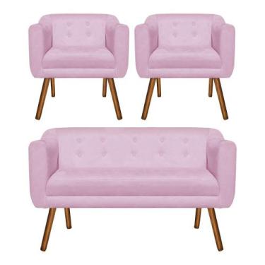 Imagem de Sofá Namoradeira e 2 Poltronas Julia Pé Palito Castanho Suede M11- D'R