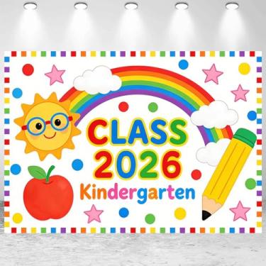 Imagem de Pano de fundo de 3 x 2,4 m para formatura de jardim de infância classe de 2026 jardim de infância festa de pós-graduação fundo de fotografia pré-escola parabéns graduado parabéns banner decorações