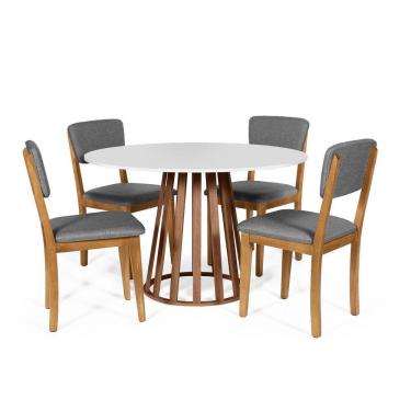 Imagem de Mesa De Jantar Redonda Gabi Bran/nor Com 4 Cadeiras Estofadas Ella Cinza Escuro