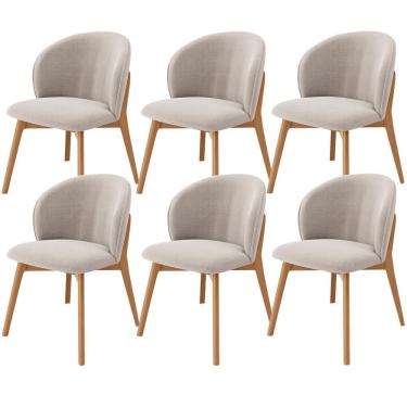 Imagem de Kit 06 Cadeiras De Jantar E Estar Living Estofada Mia L02 Bouclê Bege