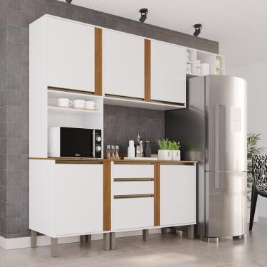 Imagem de Cozinha Compacta 4 Peças 5 Portas 2 Gavetas Pérola Branco/ Cinamomo
