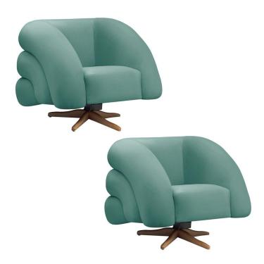 Imagem de Poltrona Giratória Orgânica Com Balanço Kit 2 Tana Bouclê E03 - D'rossi Cor Azul Turquesa