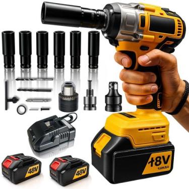 Imagem de Parafusadeira Furadeira 48v 3em1 Bivolt Kit 2 Baterias 350nm Amarelo 6