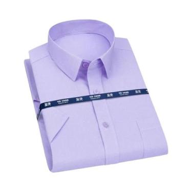 Imagem de Camisa Social Masculina De Manga Curta Azul Roxo Xadrez Listrada Cláss