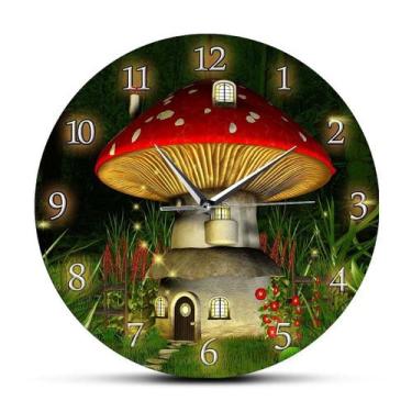 Imagem de Relógio de parede Cartoon Mushroom House Silent Nonticking 30cm - yiwe