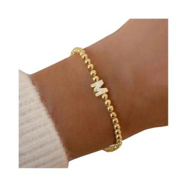 Imagem de Pulseira Ajustável Banhada a Ouro Com Inicial Para Mulheres, Com Zircô