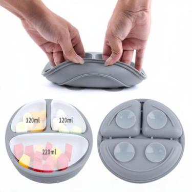 Imagem de Kit 6 Alimentação Bebê Silicone Prato Babador Copo Tigela Cor Cinza In