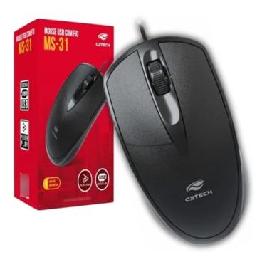 Imagem de C3Tech Mouse USB Preto MS-31BK Ambidestro 1000DPI Compatível MacOS, Linux, Chrome OS, Windows, PC e Mac