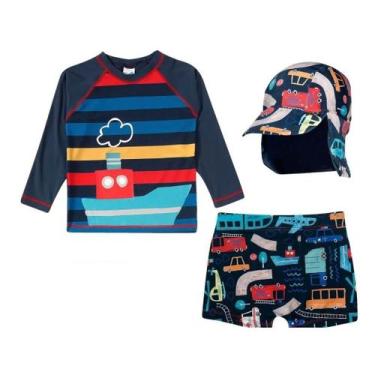 Imagem de Conjunto Bebe Infantil Sungão Camiseta Praia Proteção Solar - Tip Top,
