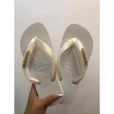 Imagem de Chinelo Havaianas Top Logo Metalic, Branco, 37/38