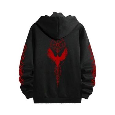 Imagem de Moletom Masculino Preto Casual Com Capuz Para Outono/Inverno, Estilo E