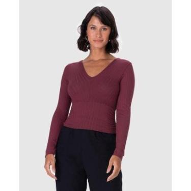 Imagem de Blusa Feminina Recorte Franzido Lateral Em Malha Canelada De Viscose-Feminino