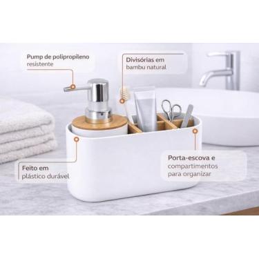 Imagem de Organizador de Banheiro com Dispenser 280ml e Porta detergente Escova 