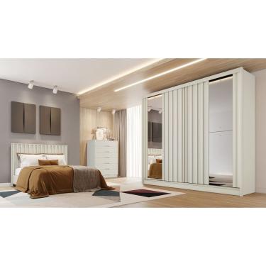 Imagem de Guarda Roupa Guarda roupa Europa Mademarques 2 Portas 4 Gavetas MDF com Espelho Off White Móveis Europa